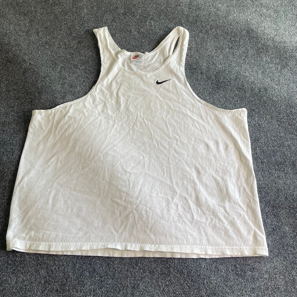 Vintage Nike Tank Top Mens XXL White Embroidered Swoosh Made in‎ USA 90s Boxy